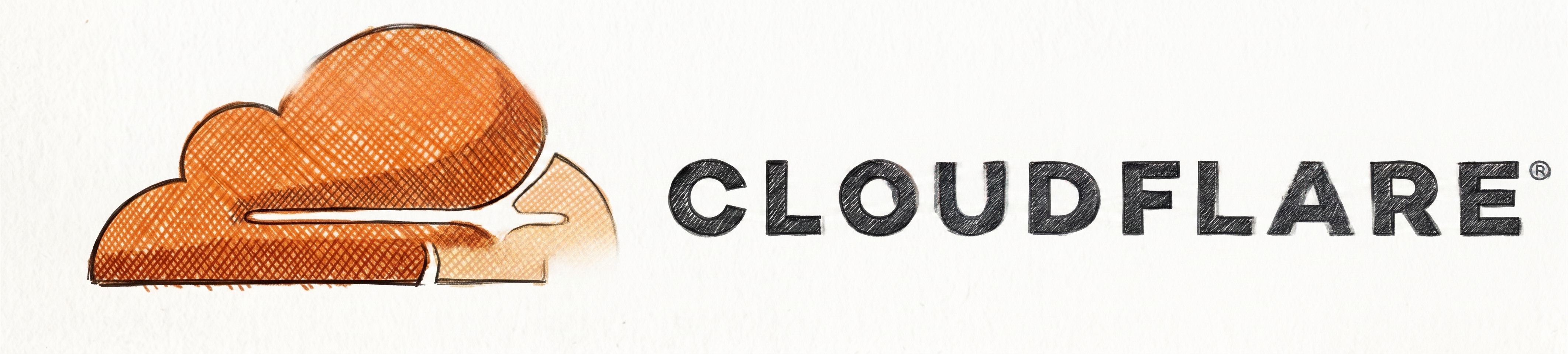Cloudflare logo, hand-drawn sketchbook style